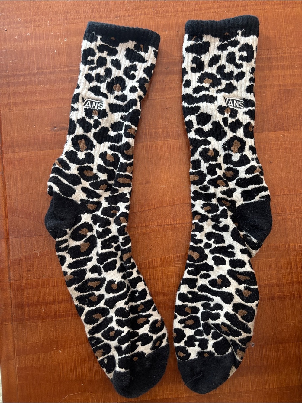 Vans Leopard Print Crew Socks in Black, White & Brown